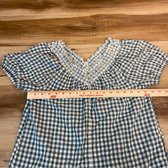 Madewell Top Womens XXS Embroidered Linen-Blend Swing Top in Gingham Check - Picture 6 of 9